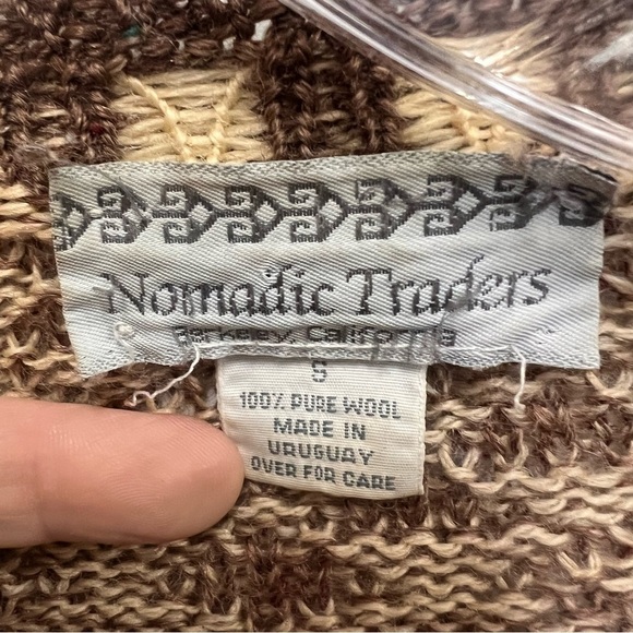 Vintage Nomadic Traders 100% wool cardigan sweater in brown and tan size small - Picture 6 of 9